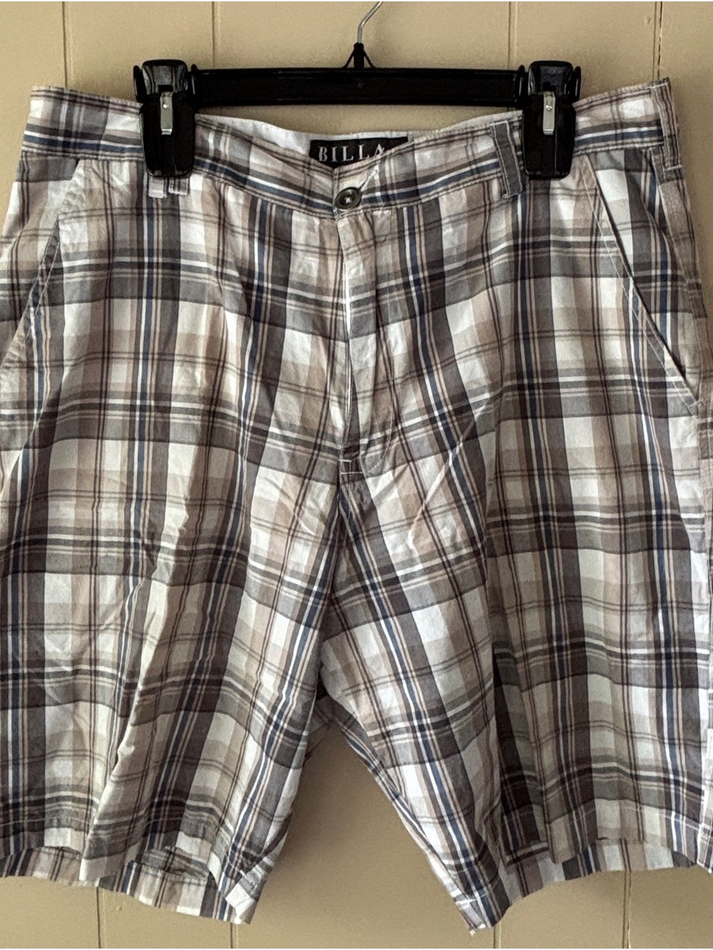 Billabong Plaid Shorts in White, Brown and Gray. Size 34.